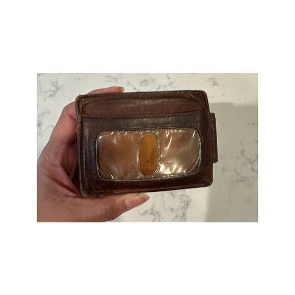 Viosi brown leather card holder small minimalist wallet money clip feature worn - Picture 4 of 8
